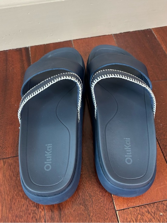 Olukai sz 8 Pae Leather Slides Platform Sandals Mood Indigo Blue - Picture 5 of 8